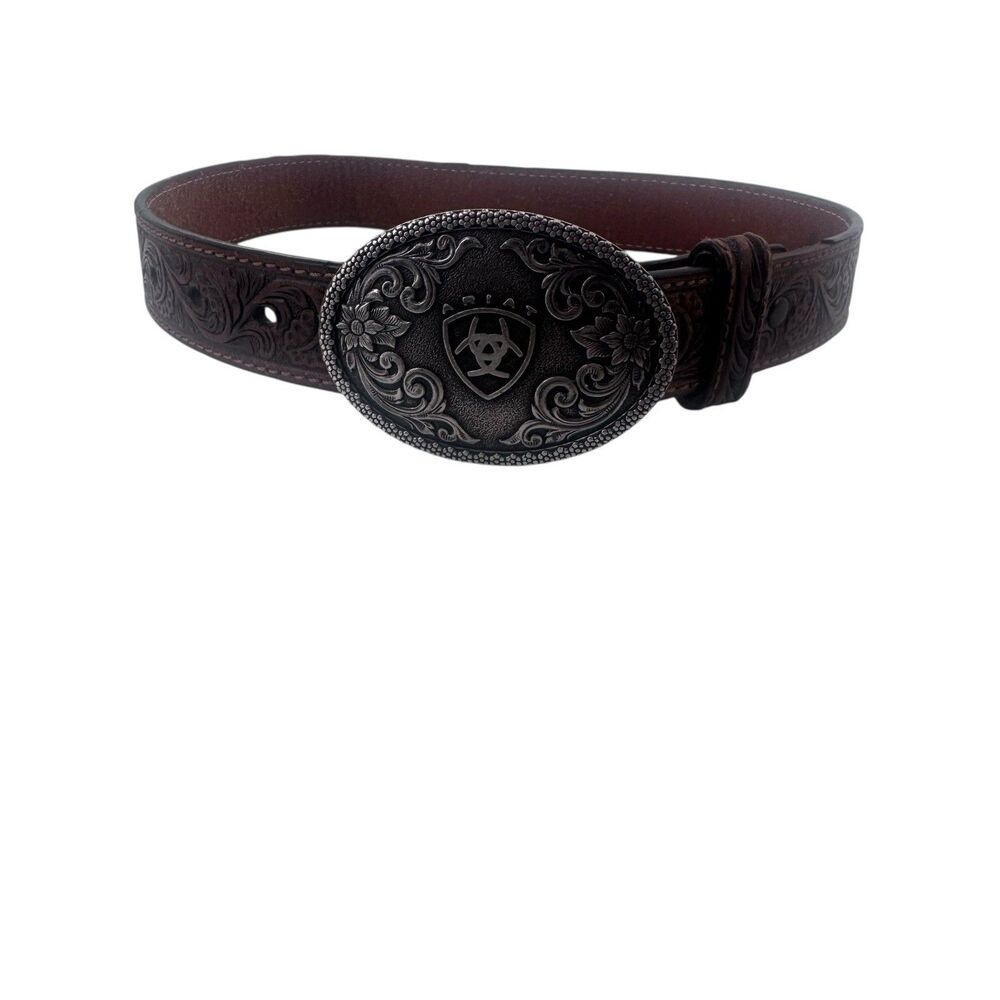 Ariat Western Girls Belt Leather Tooled Floral Brown W/ Buckle Fast Shipping